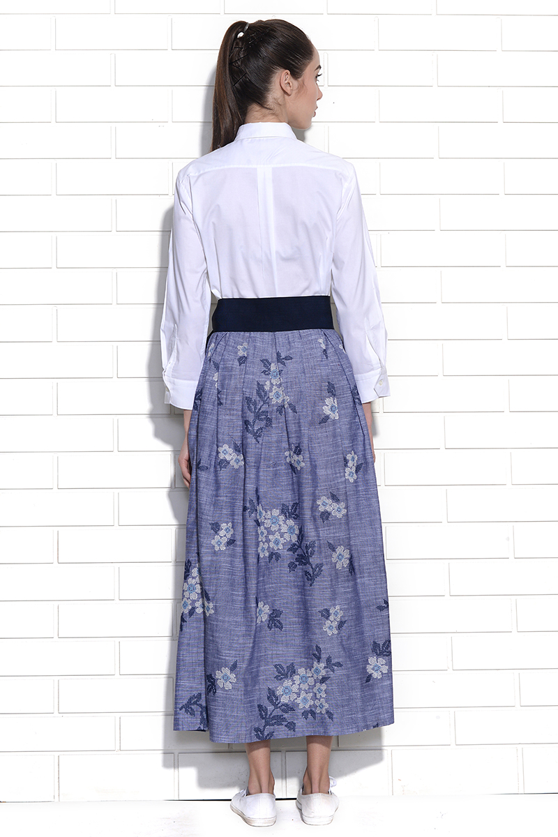 Bluecrown passion flower embroidered belted dress 